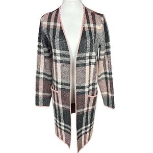 Fortune + Ivy Women's Sawyer Open Front Cardigan Sweater Coatigan Plaid Size M